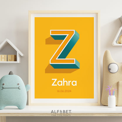 Yellow Personalised Name Print with Date