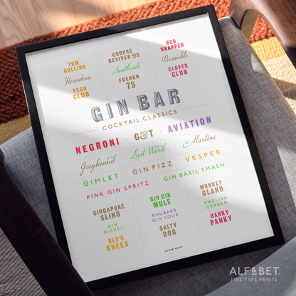 Cocktail Classics - Gin Print from Alf and Bet.