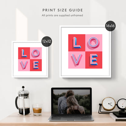 The LOVE Print in Pink and Red check is available in a range of print sizes from Alf and Bet