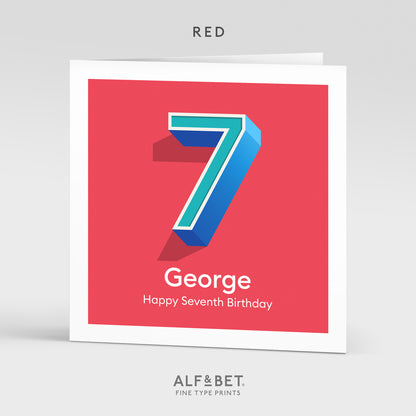 A colourful Personalised 7th Birthday Card from Alf and Bet.