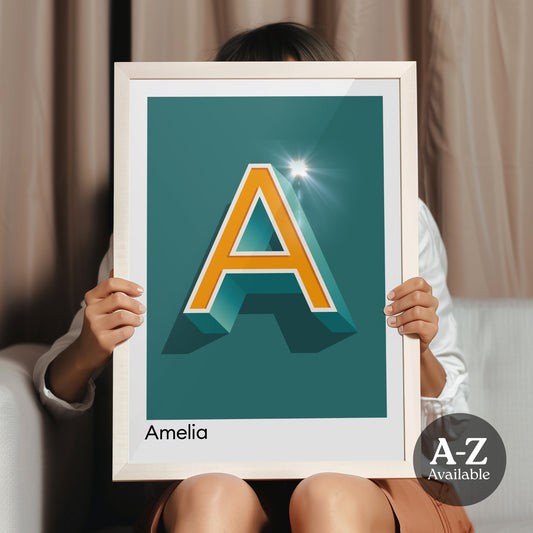 Teal Green Personalised Name and Letter Print