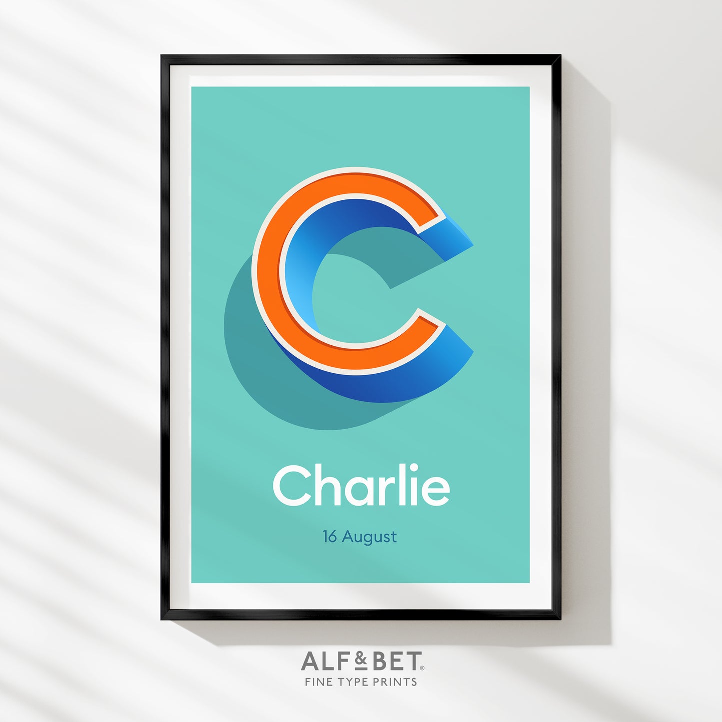 Personalised Name Print with Date in Aqua Blue from Alf and Bet