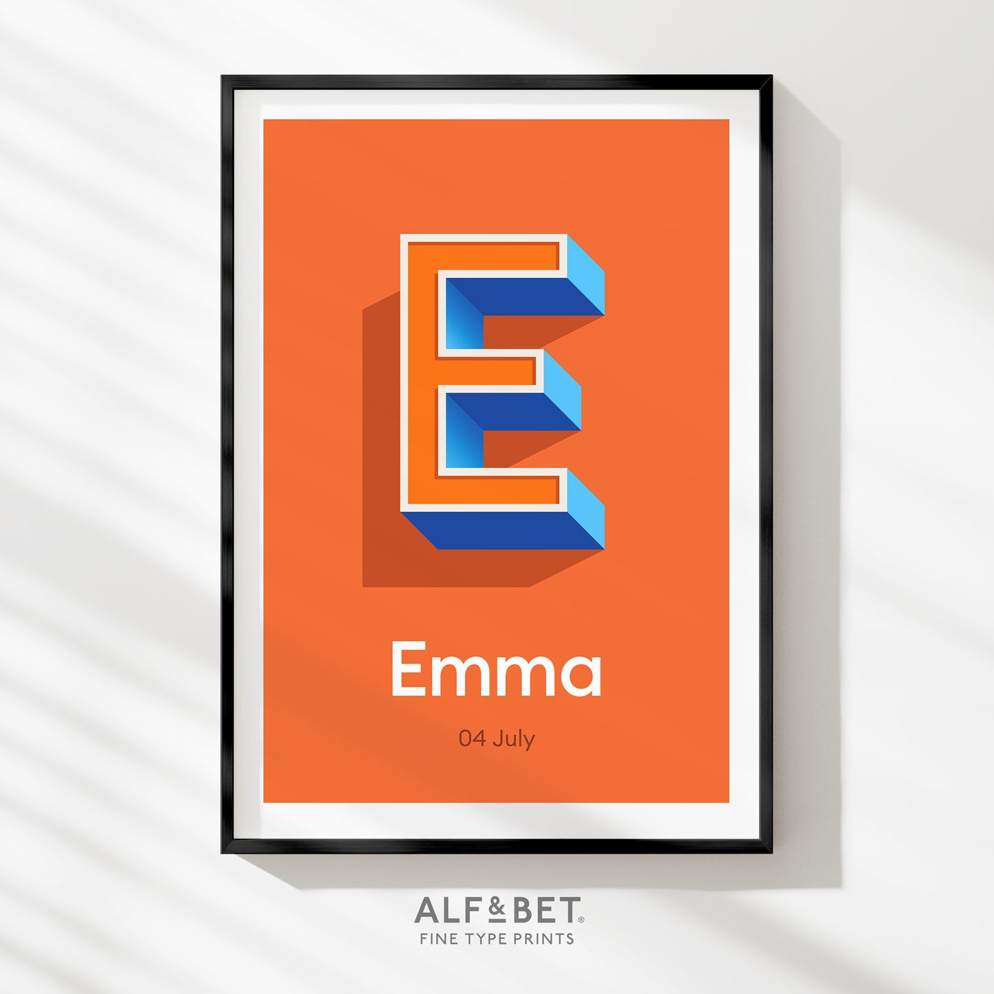 Personalised Name Print with Date in Brick Orange from Alf and Bet