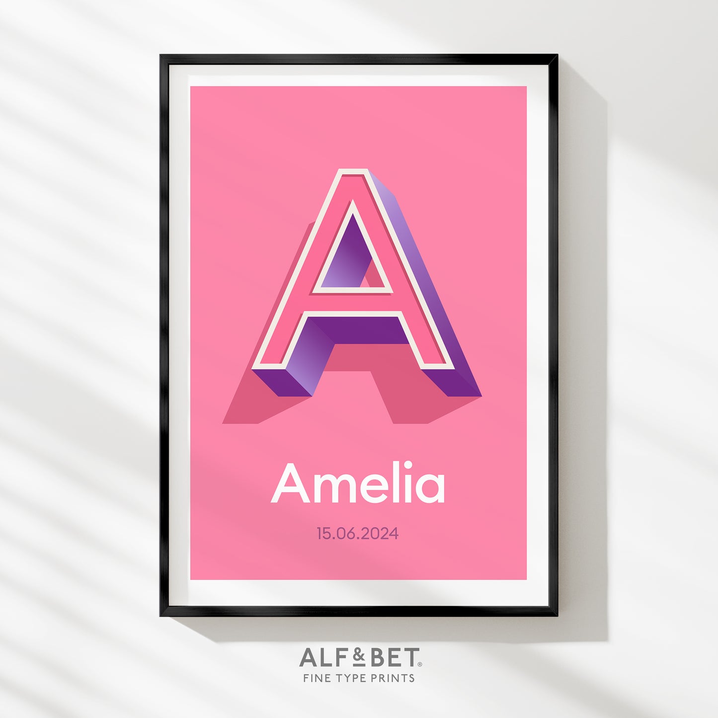 Personalised Name Print with Date in Candy Pink from Alf and Bet