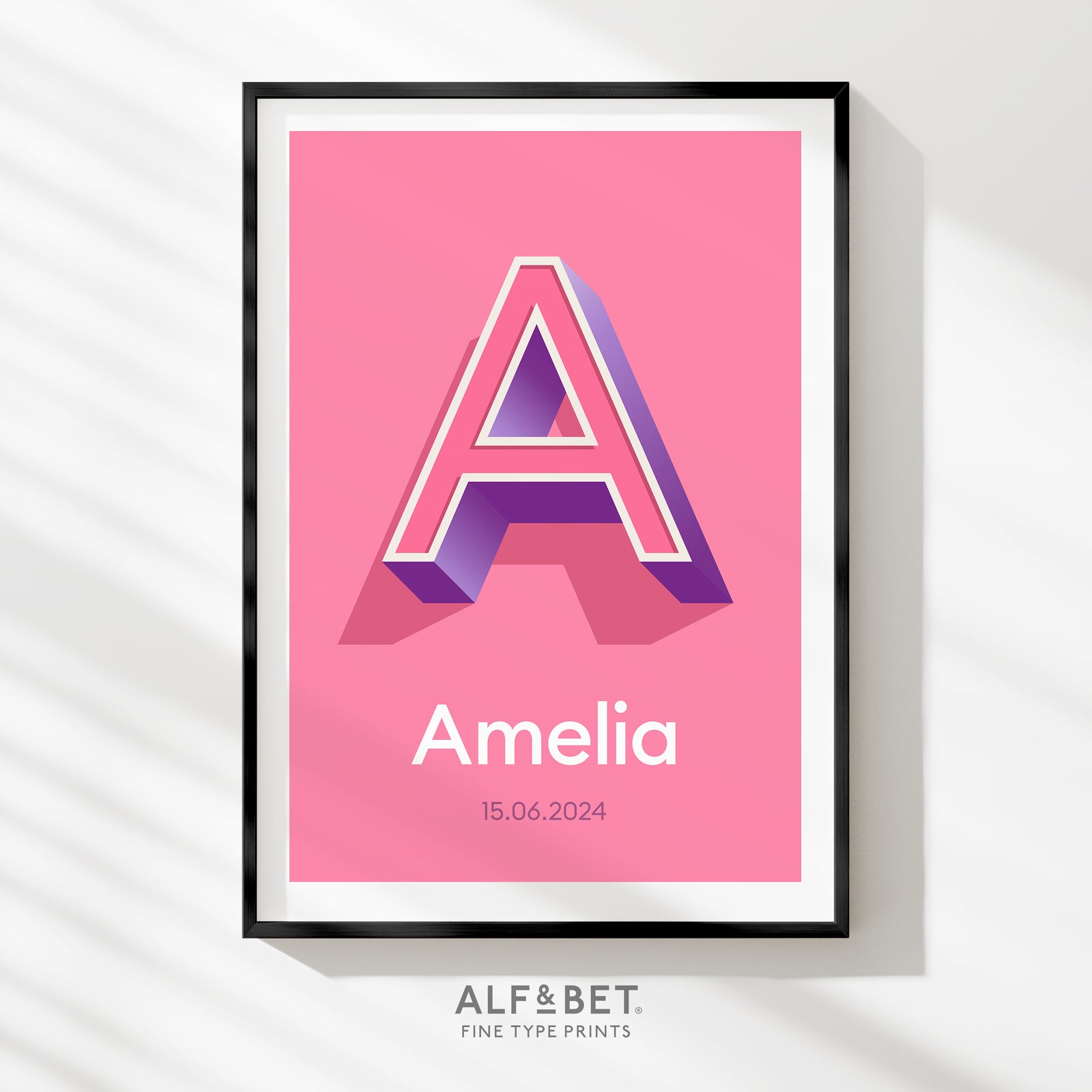 Personalised Name Print with Date in Candy Pink from Alf and Bet