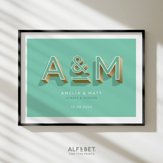 Personalised Wedding Couples Print - Mint Green