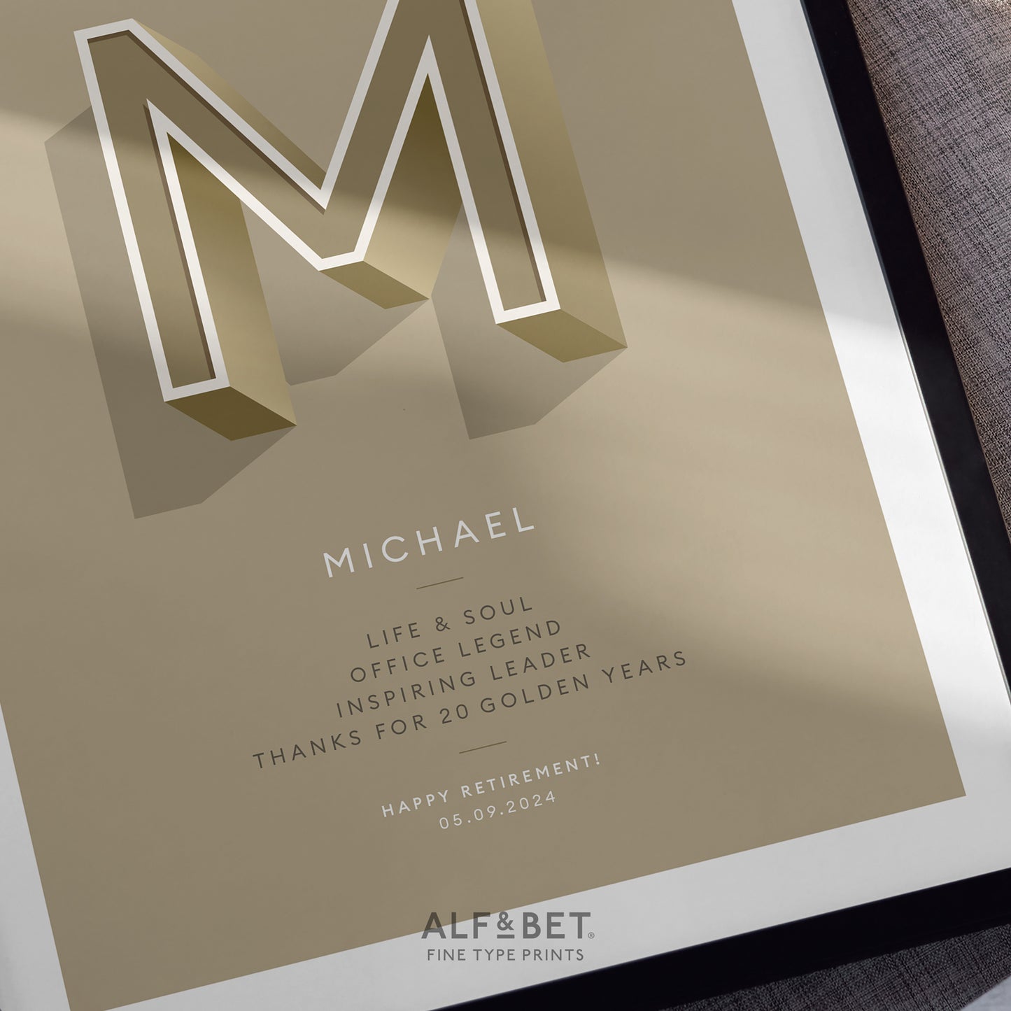 Gold Personalised Retirement Print from Alf and Bet