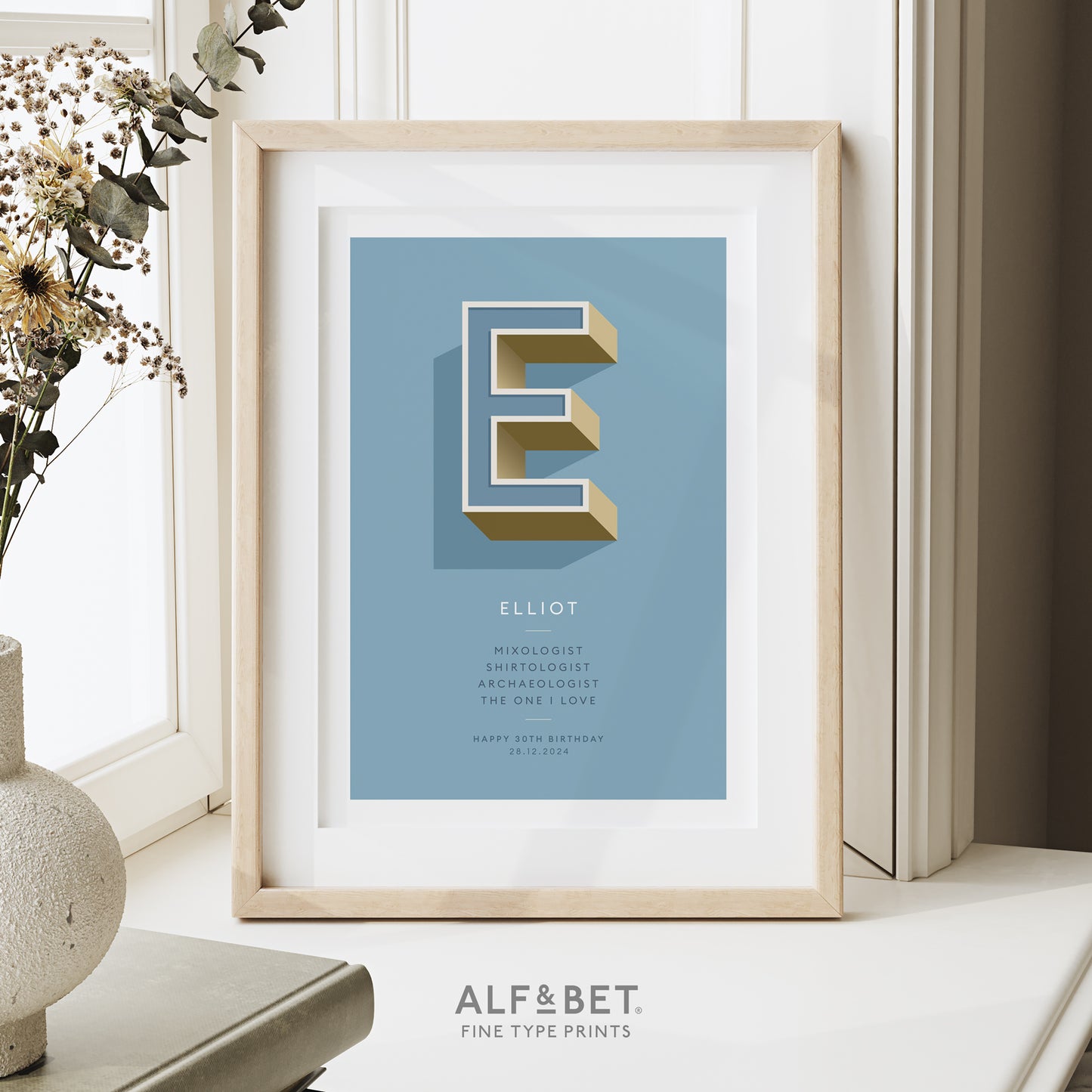 Sky Blue Personalised 40th Birthday Print from Alf and Bet