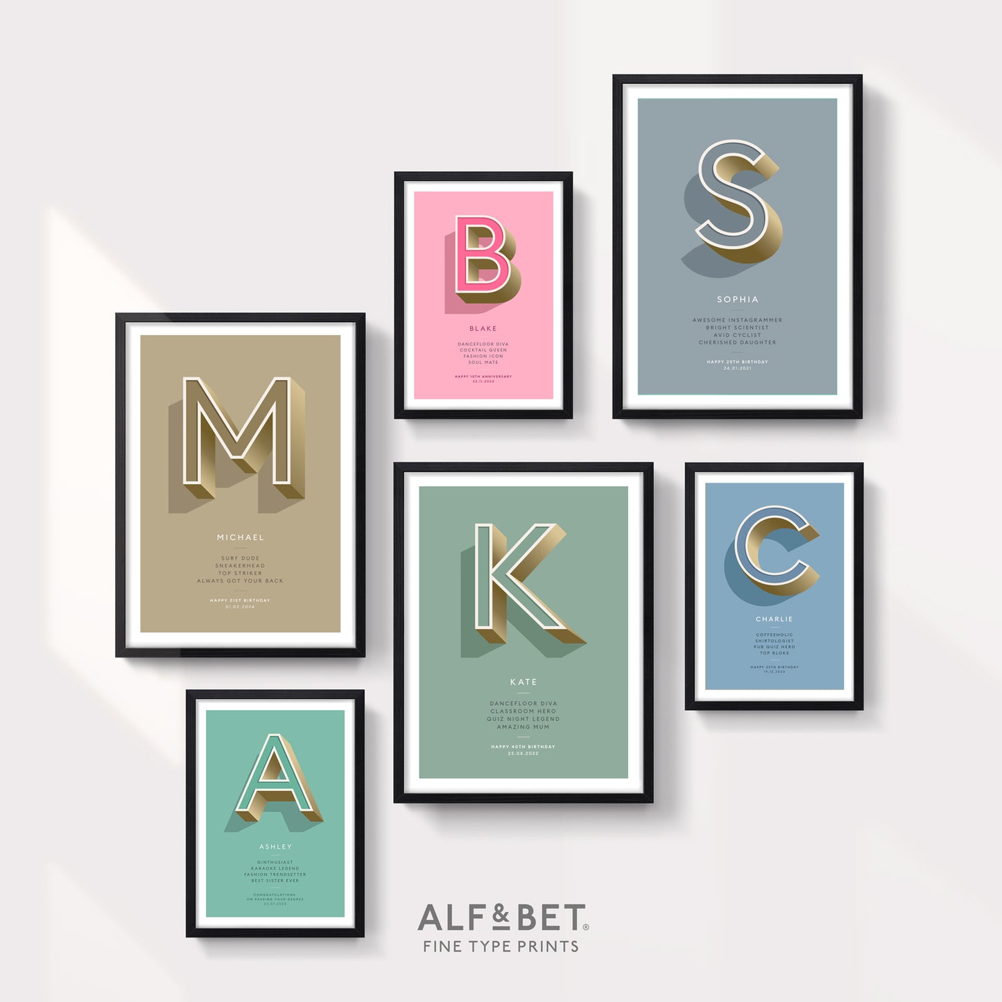 What4things Personalised name and occasion print Classic colours