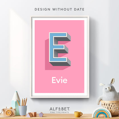 Pink Personalised Name Print with Date