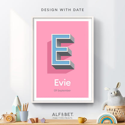 Pink Personalised Name Print with Date