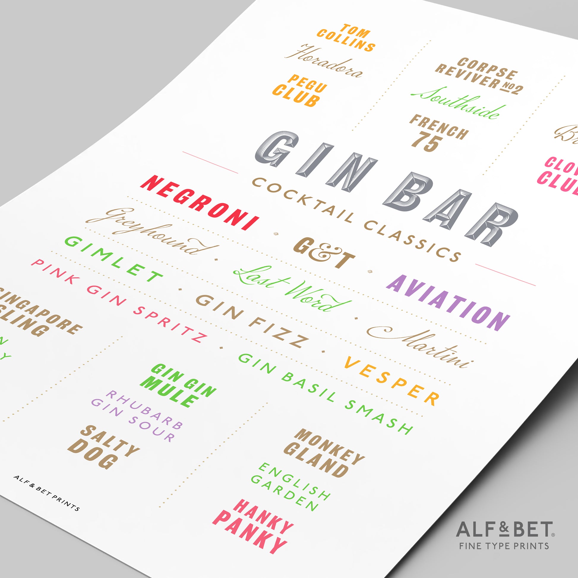 Cocktail Classics - Gin Print from Alf and Bet.