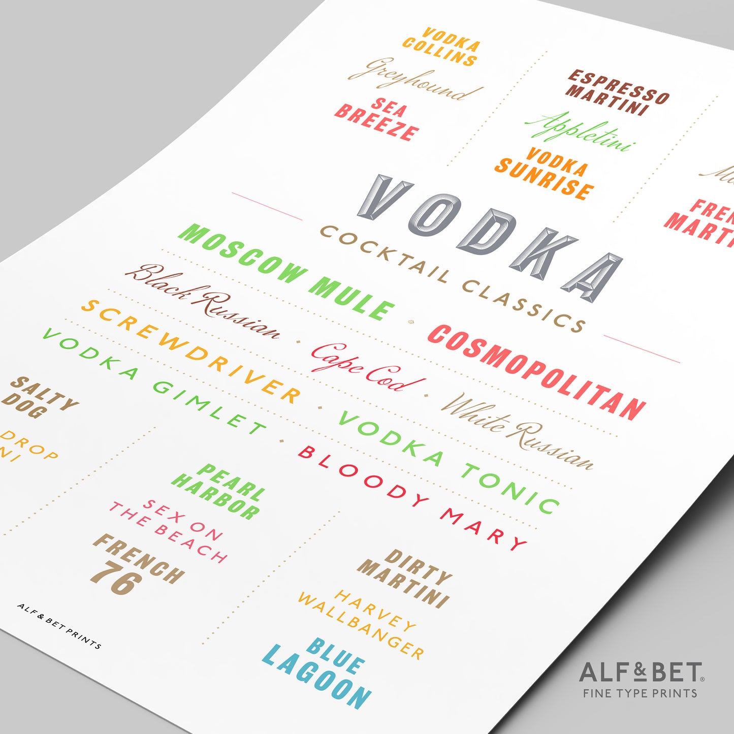 Cocktail Classics - Vodka Print from Alf and Bet.